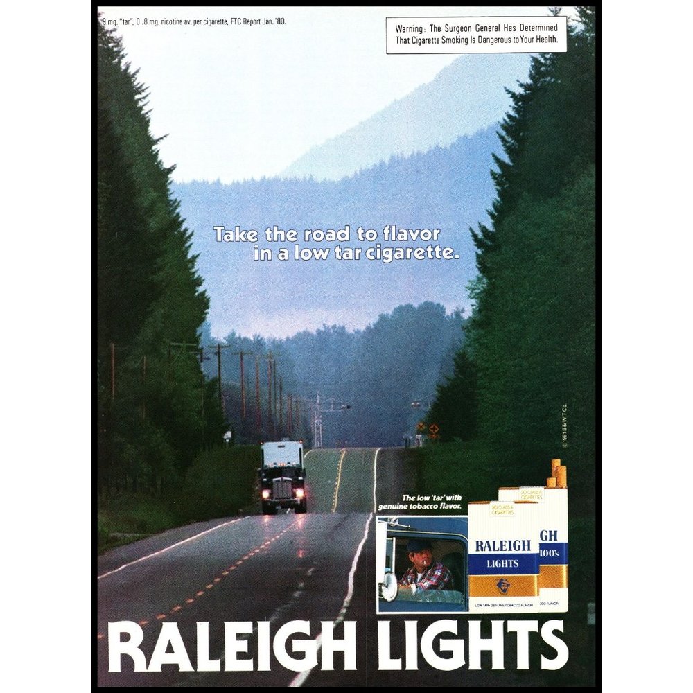 1981 Raleigh Lights Cigarettes Vintage Print Ad Trucker Truck Driver Wall Art